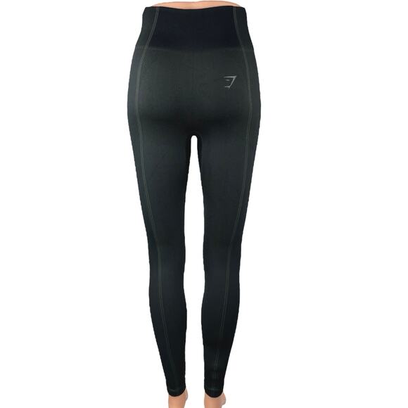 Gymshark Ultra Seamless Black Logo Mid Rise Yoga Gym Ankle Leggings Pants Size S - Picture 3 of 5